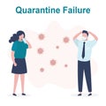 Quarantine Failure concept. Sick woman sneezes and coughs. Spread of viral infection. Healthy man in shock and panic