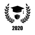 2020 Quarantine extreme graduation party. Graduate hat, respirator and laurel wreath. Concept for the design of a