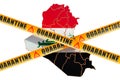 Quarantine in Iraq concept. Iraqi map with caution barrier tapes, 3D rendering