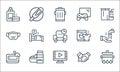 Quarantine line icons. linear set. quality vector line set such as cooking, watch movie, soap, no handshake, food, mask, washer,