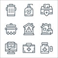 Quarantine line icons. linear set. quality vector line set such as medicine, first aid kit, cleaning, stay at home, cooking,