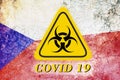 Quarantine sign COVID 19 on the background of the flag of Czech Republic