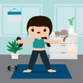 Quarantine, stay at home concept. Working from home, Woman doing exercise and yoga training at home gym. Character Cartoon Vector