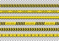 Quarantine tape. Caution stripe for coronavirus zone. Black line on yellow background for warning. Sign of covid, stop and hazard