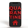 Quarantine Text 3D Concept with Smartphone. working at home, coworking space, concept illustration. People at home in quarantine