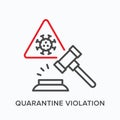 Quarantine violation line icon. Vector outline illustration of punishment. Self isolation offense flat linear sign