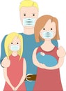 Quarantined family in medical masks
