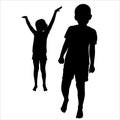 Quarrel between boy and girl, silhouette. Boy clenched hands into fists, girl spreads hands. Vector illustration