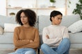 Quarrel of friends, problems and resentment. Angry and mad two millennial african american ladies Royalty Free Stock Photo