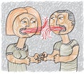 Quarrel between man and woman conceptual hand-drawn stripy illus