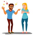 Quarrel Man And Woman Vector. Conflict. Disagreements. Quarreling People concept. Angry People. Shouting. Cartoon Royalty Free Stock Photo