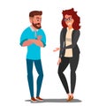 Quarrel Man And Woman Vector. Office Workers Characters Conflict. Disagreements. Negative Emotions. Quarreling People Royalty Free Stock Photo