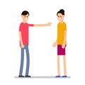 Quarrel. Pair of young people in a quarrel. A man blames a girl, she cries. Problem context. Cartoon illustration isolated on Royalty Free Stock Photo