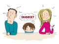 Quarreling parents. Their sad child is thinking about divorce.