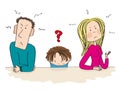 Quarreling parents. Their sad child is thinking about divorce.