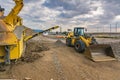 Quarry aggregate with heavy duty machinery Royalty Free Stock Photo