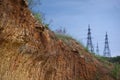 Quarry and high-voltage towers.Stones in the foreground. Quarry and high-voltage towers. Royalty Free Stock Photo