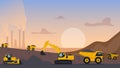 Quarry landscape. Quarry heavy vehicles. Mine production, stone quarrying process. Vector illustration. Royalty Free Stock Photo