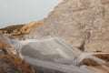 Quarry machines and piles of gravel over blue sky. Stone crushing and screening plant Royalty Free Stock Photo