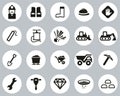 Quarry Or Mine Icons Black & White Flat Design Circle Set Big Royalty Free Stock Photo