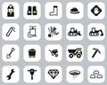 Quarry Or Mine Icons Black & White Flat Design Set Big Royalty Free Stock Photo