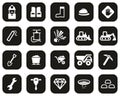 Quarry Or Mine Icons White On Black Flat Design Set Big Royalty Free Stock Photo