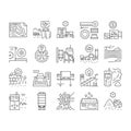 Quarry Mining Industrial Process Icons Set Vector .