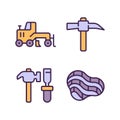 Quarry mining pixel perfect RGB color icons set