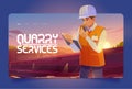 Quarry services banner with man in helmet