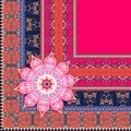 Quarter of beautiful ornamental shawl in ethnic style with luxury border and mandala flower in vector. Indian motives