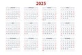 Quarter calendar template for 2025 year. Wall calendar grid in a minimalist style. Week Starts on Sunday.
