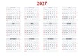 Quarter calendar template for 2027 year. Wall calendar grid in a minimalist style. Week Starts on Sunday.