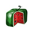 Quarter cut watermelon cube, hand drawn, with transparent background, illustration eps10