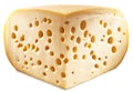 Quarter of Emmental cheese head isolated on a white background.