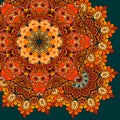 Quarter of headscarf or tablecloth. Bright ornamental pattern