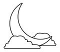 Quarter moon with clouds cartoons in black and white Royalty Free Stock Photo