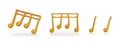 Quarter note and 4 sixteenth notes. Set of golden musical symbols