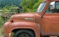 The quarter panel of a 1953 Ford F600 truck in a junkyard in Idaho, USA - July 26, 2021 Royalty Free Stock Photo