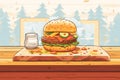 quarter-pound burger on a wooden board Royalty Free Stock Photo