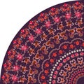 Quarter of round rug in ethnic style with birds, paisley and flowers. Indian, chinese, japanese motives Royalty Free Stock Photo