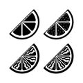 Quarter slice citrus fruit wedge vector icon silhouette set