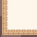Quarter of tablecloth or simple bandana with ornamental paisley border in golden and brown tones. Vector illustration