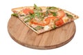 QUARTER VEGETARIAN RUCOLA PIZZA WOODEN BOARD Royalty Free Stock Photo