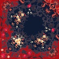 Quarter of vintage shawl with abstract paisley and magic floral pattern and bouquets of garden flowers in russian style.