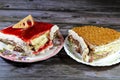 quarters of Biscuits spongy creamy cake and berries for celebrations from a birthday cake, biscuits and cream, biscuit creamy