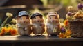 Quartet of Hamsters with Hats and Flowers