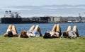 A Quartet of Young Woman Sunning at Embarcadero Park Royalty Free Stock Photo