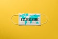 Quatantine. Surgical mask with a map of the world, with message