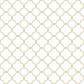 Quatrefoil pattern vector in gold and white. Seamless islamic geometric pattern motif for wallpaper, packaging, or textile.