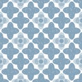 Quatrefoil seamless vector pattern background. Azulejo style backdrop with historical foil motifs in delt blue and white Royalty Free Stock Photo